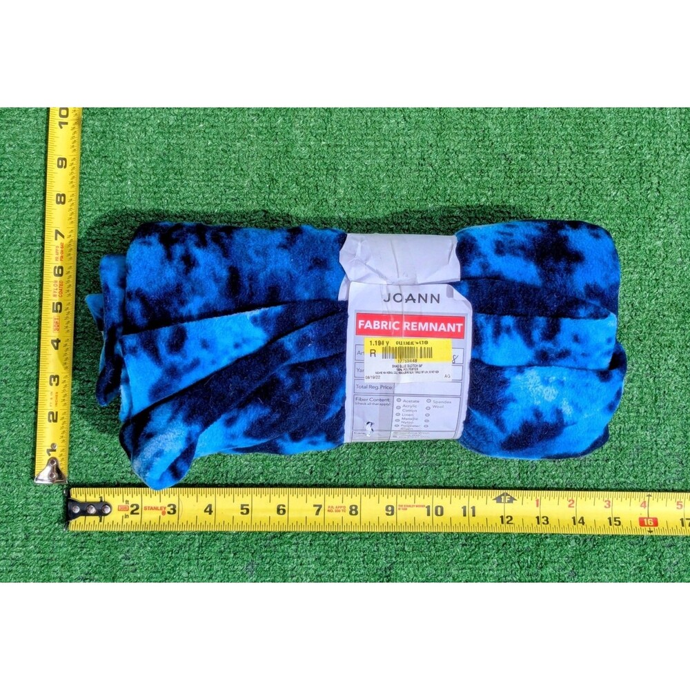 Blue/Black Tie Die/Splotch Fleece JoAnn Textile Fabric Remnant 1.194 Yards New